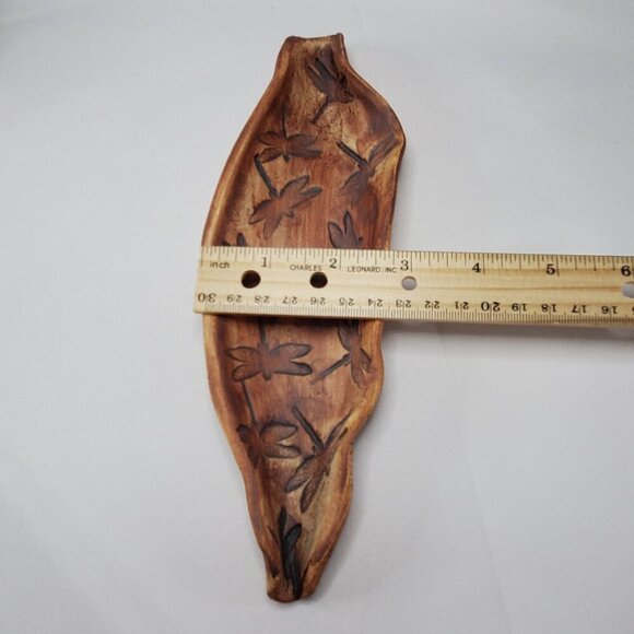 Hand-made Pottery Dragonfly Leaf-Shaped Jewelry Trinket Tray Dish 9.5" Long - Picture 11 of 14